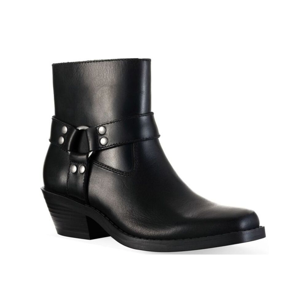 SUN STONE Womens Black Ring Hardware Non-Slip Stacked Heel Zip-Up Booties 7 M